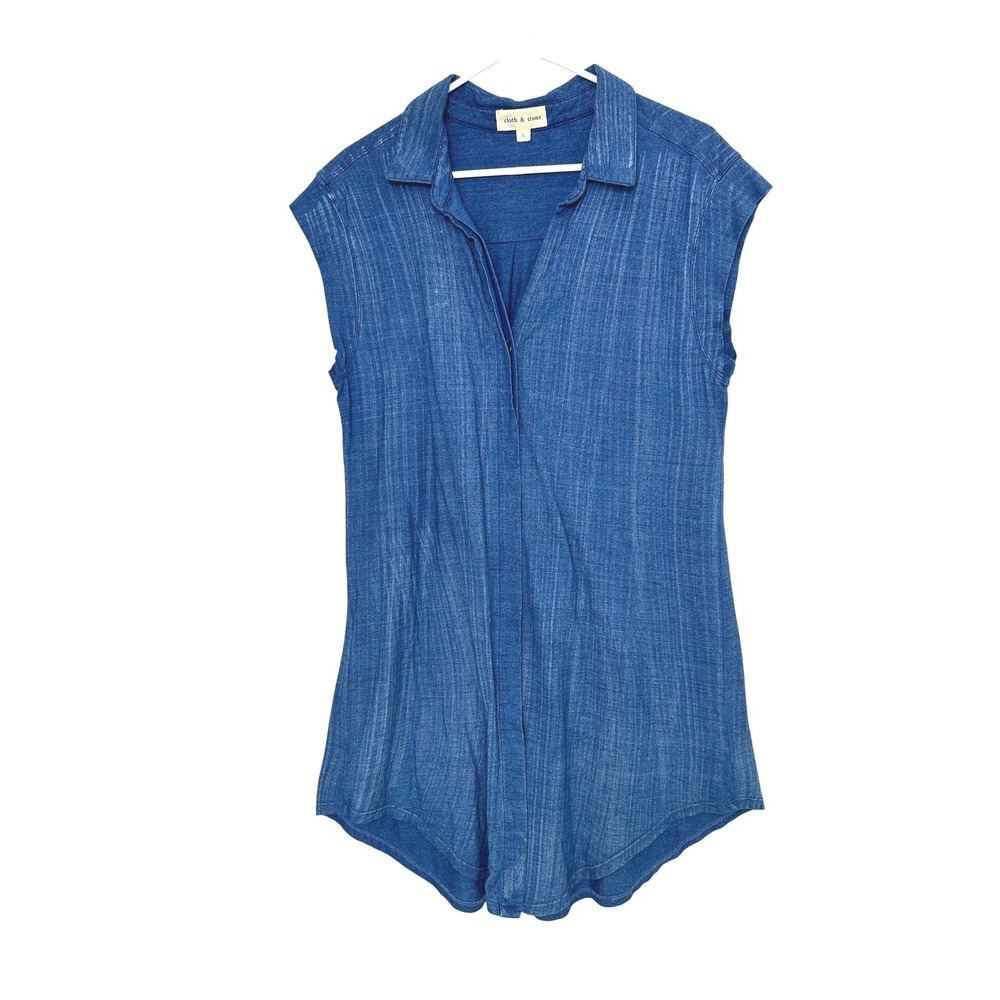 Anthropologie Cloth & Stone Tunic Top Women L Blue Sleeveless Cotton minimalist